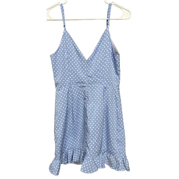Revolve Superdown Mayra Blue White Polka Dot Ruffle Mini Dress Party Cocktail Si - Picture 2 of 5